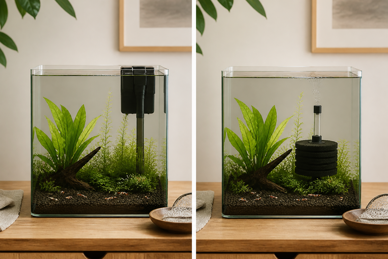 Een sponsfilter is niet altijd beter: binnenfilter vs sponsfilter voor een garnalenbak